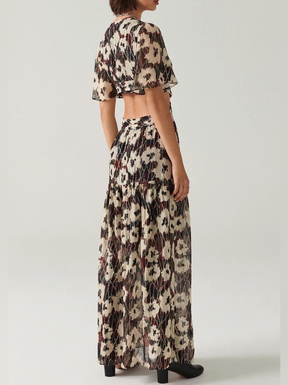 Ba&sh Kandy Maxi Dress Metallic Floral Cut Out size Medium - Picture 3 of 12